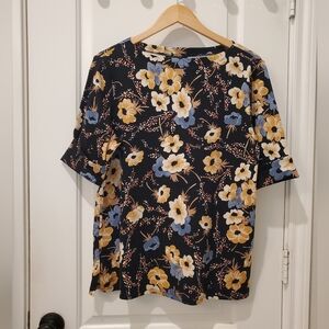 Ralph Lauren Black Floral Blouse with Yellow and Blue Accents